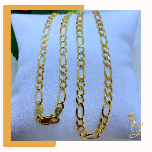 14K Real Solid Gold Chain - Mens Solid Figaro Chain 24” 4.7MM Width